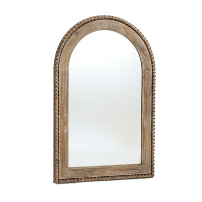 Beaded Frame Arched Wood Decor Wall Mirror, Brown, 39"