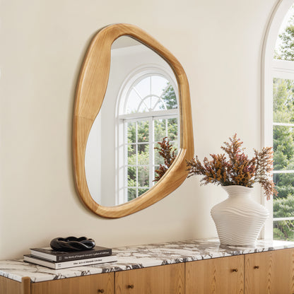 Wavy Freeform Wood Decorative Accent Wall Mirror, Pine, 31.5"