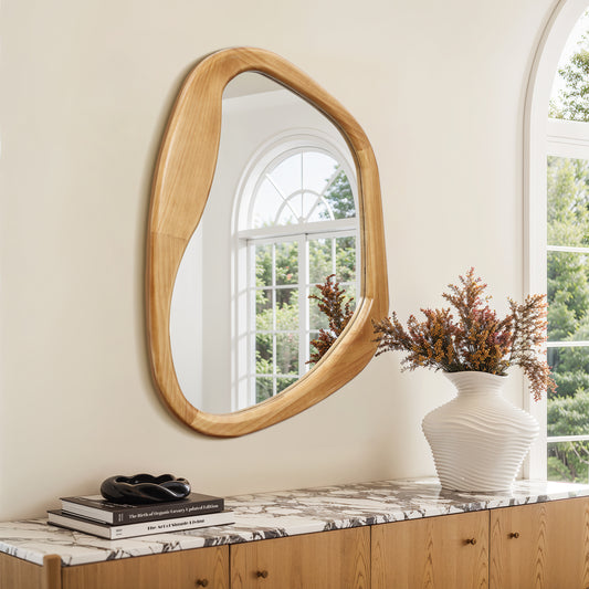 Asymmetrical Drift Wood Wall Mirror, 31.5"