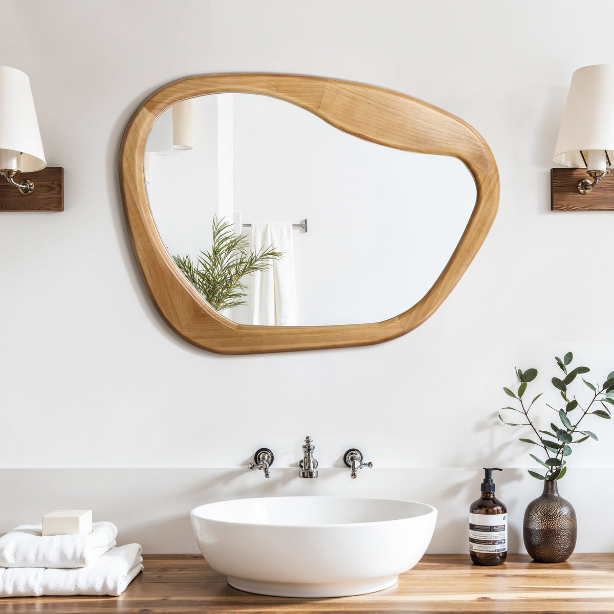 Wavy Freeform Wood Decorative Accent Wall Mirror, Pine, 31.5"