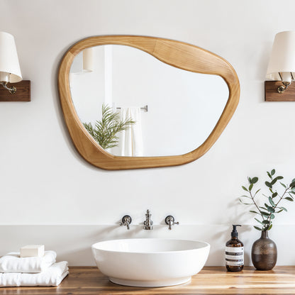 Wavy Freeform Wood Decorative Accent Wall Mirror, Pine, 31.5"