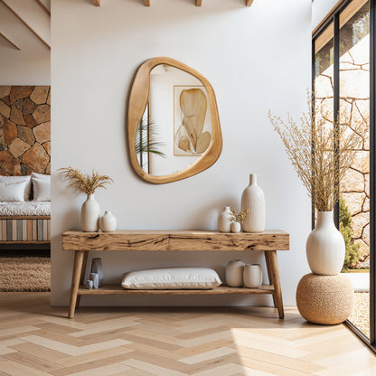 Wavy Freeform Wood Decorative Accent Wall Mirror, Pine, 31.5"