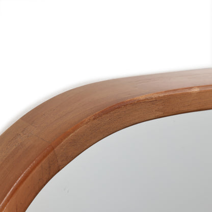 Rounded Rectangle Wood Framed Wall Mirror, Natural, 31.5"