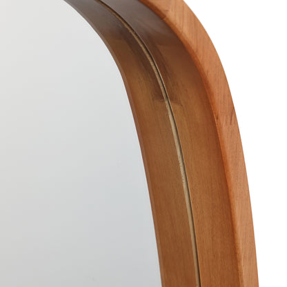 Rounded Rectangle Wood Framed Wall Mirror, Natural, 31.5"
