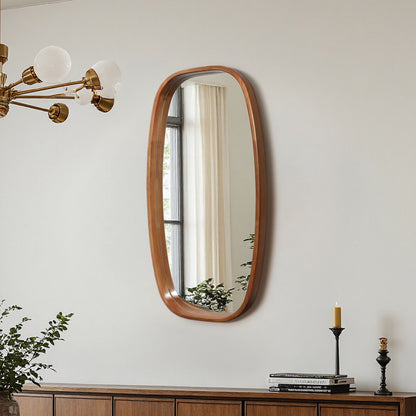 Rounded Rectangle Wood Framed Wall Mirror, Natural, 31.5"