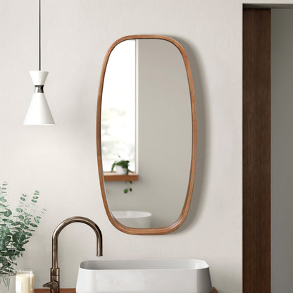 Rounded Rectangle Wood Framed Wall Mirror, Natural, 31.5"