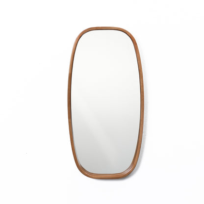 Rounded Rectangle Wood Framed Wall Mirror, Natural, 31.5"