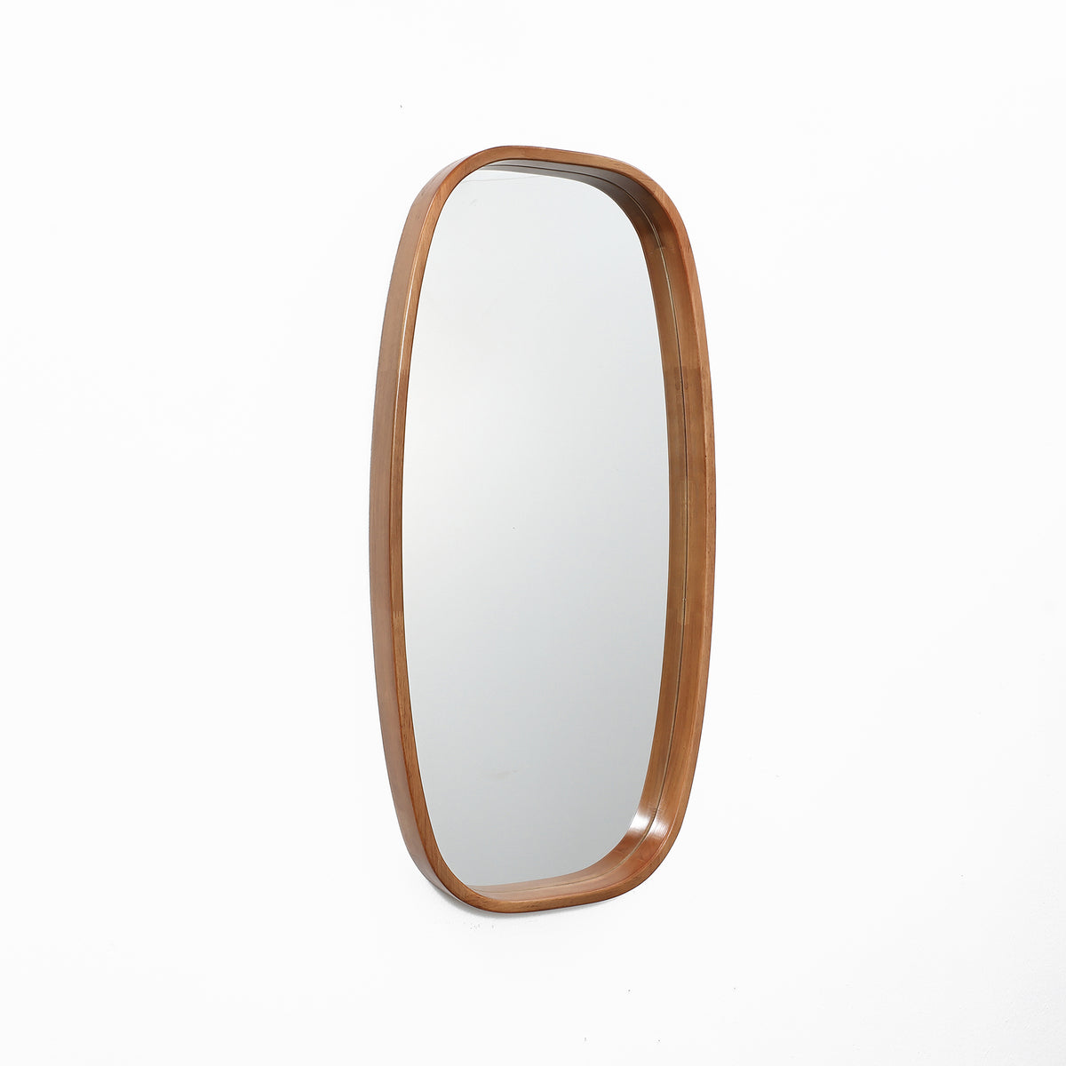 Rounded Rectangle Wood Framed Wall Mirror, Natural, 31.5"