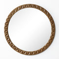 Langford Home 25.6" Round Wall Mirror, Carved Geometric Wood Circle Mirror