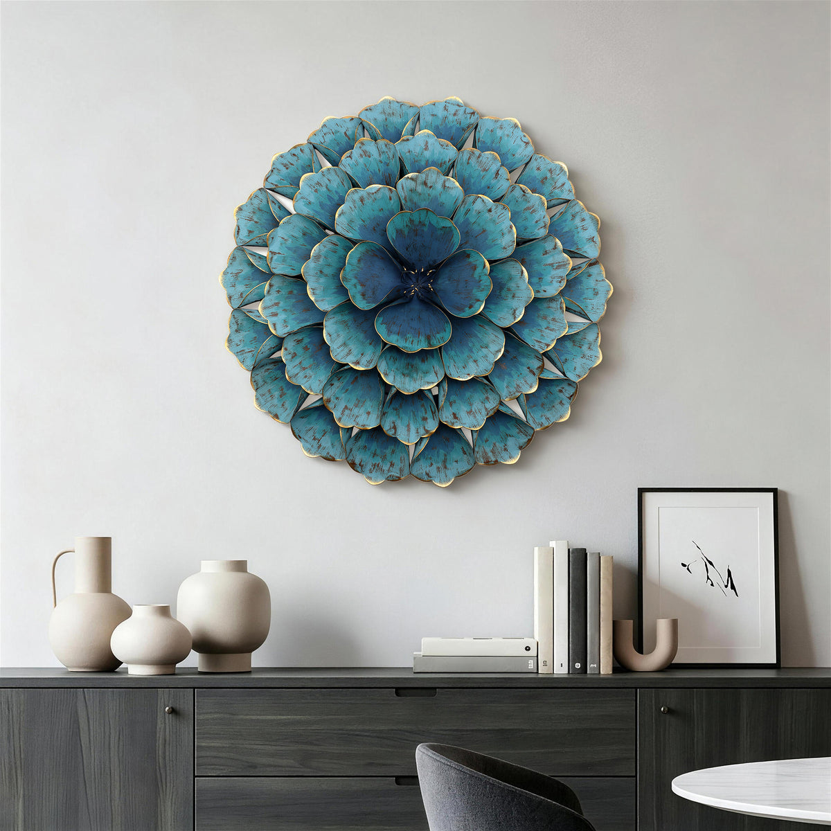 Rosette Metal Wall Art, Teal Blue, 24"