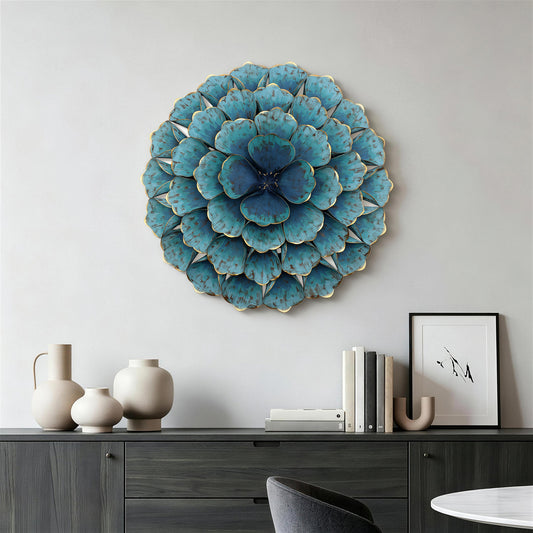 Rosette Metal Wall Art, Teal Blue, 24"
