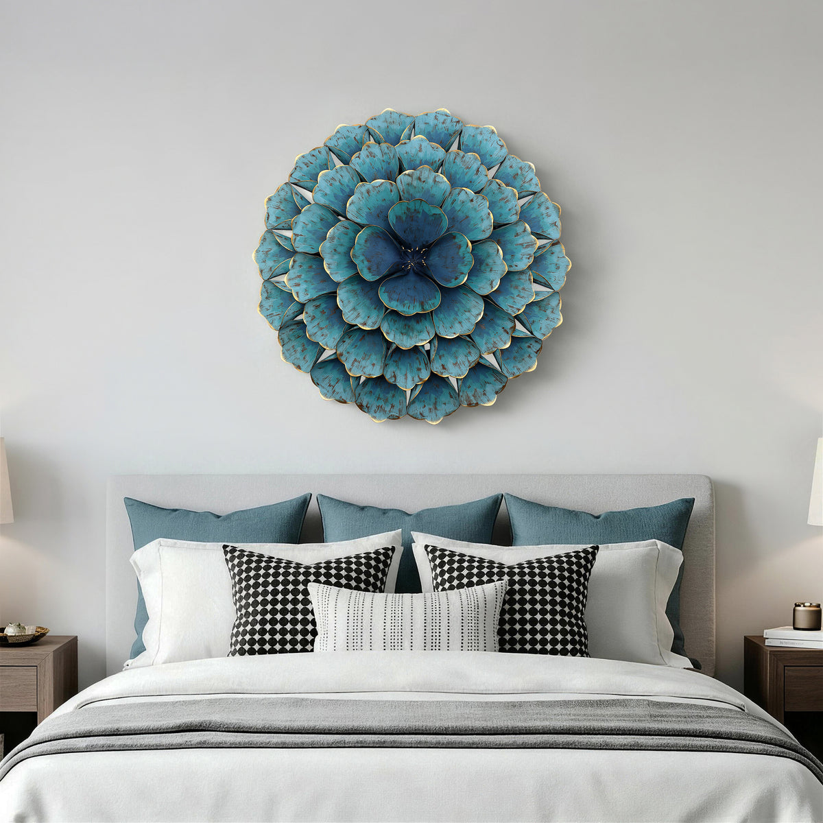 Rosette Metal Wall Art, Teal Blue, 24"