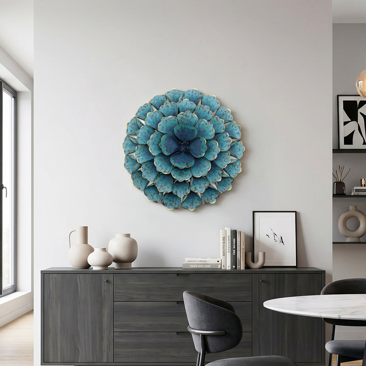 Rosette Metal Wall Art, Teal Blue, 24"