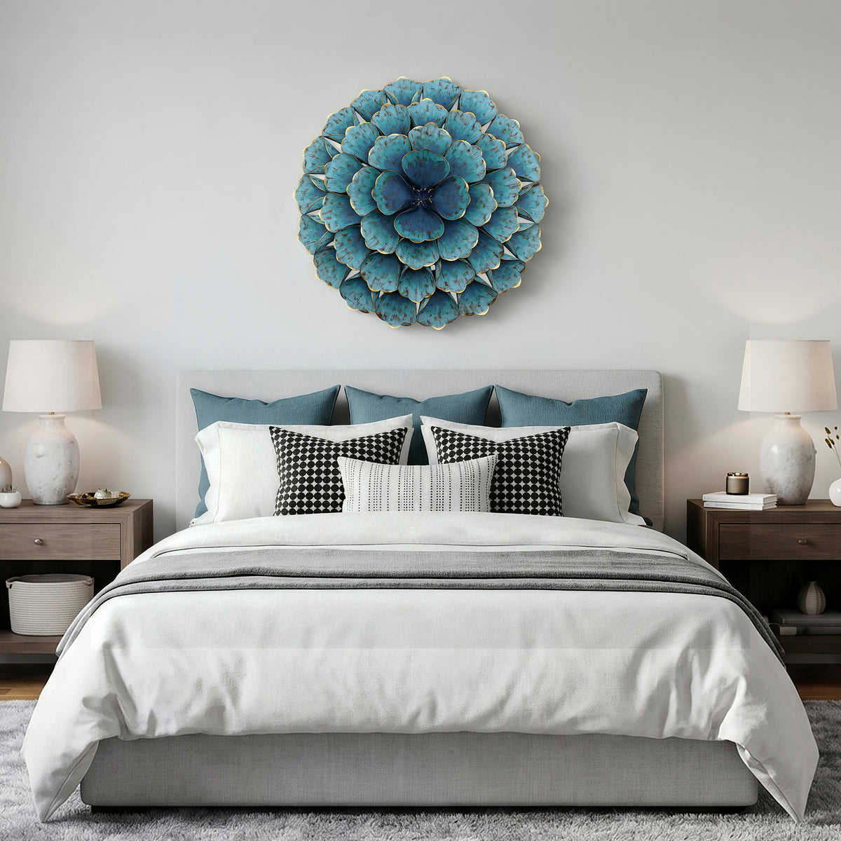 Rosette Metal Wall Art, Teal Blue, 24"