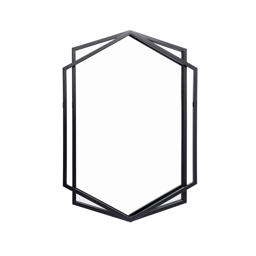 31.8" Hexagon Wall Mirror, Black Framed Geometric Metal Mirror