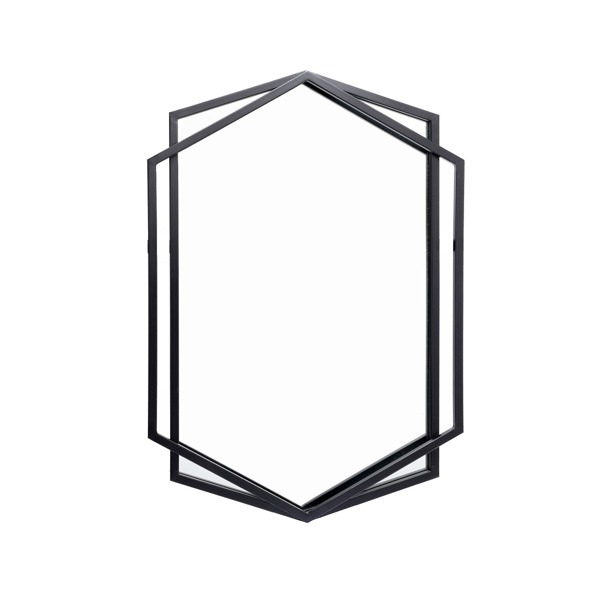 Hexagon Metal Framed Decorative Wall Mirror, Black, 32"