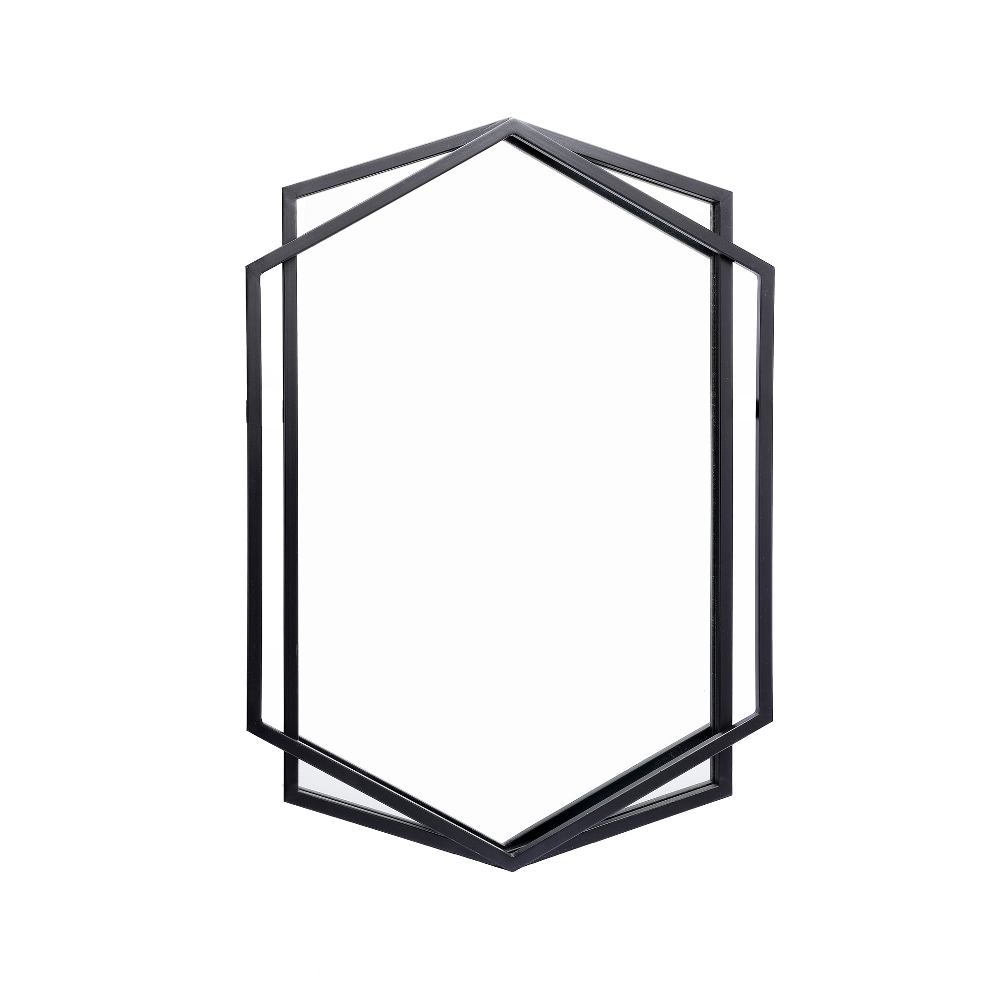 31.8" Hexagon Wall Mirror, Black Framed Geometric Metal Mirror