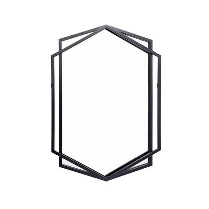 Hexagon Metal Framed Decorative Wall Mirror, Black, 32"