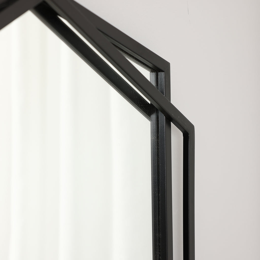 31.8" Hexagon Wall Mirror, Black Framed Geometric Metal Mirror