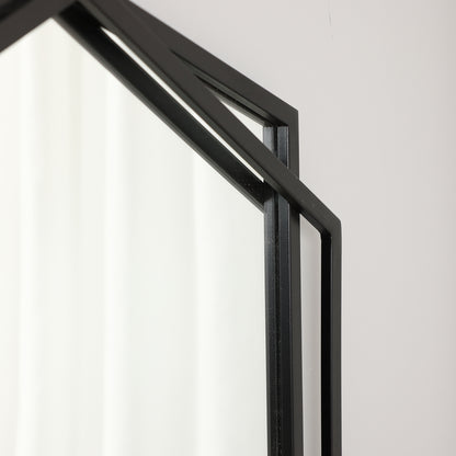 Hexagon Metal Framed Decorative Wall Mirror, Black, 32"