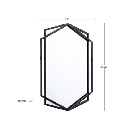 Hexagon Metal Framed Decorative Wall Mirror, Black, 32"