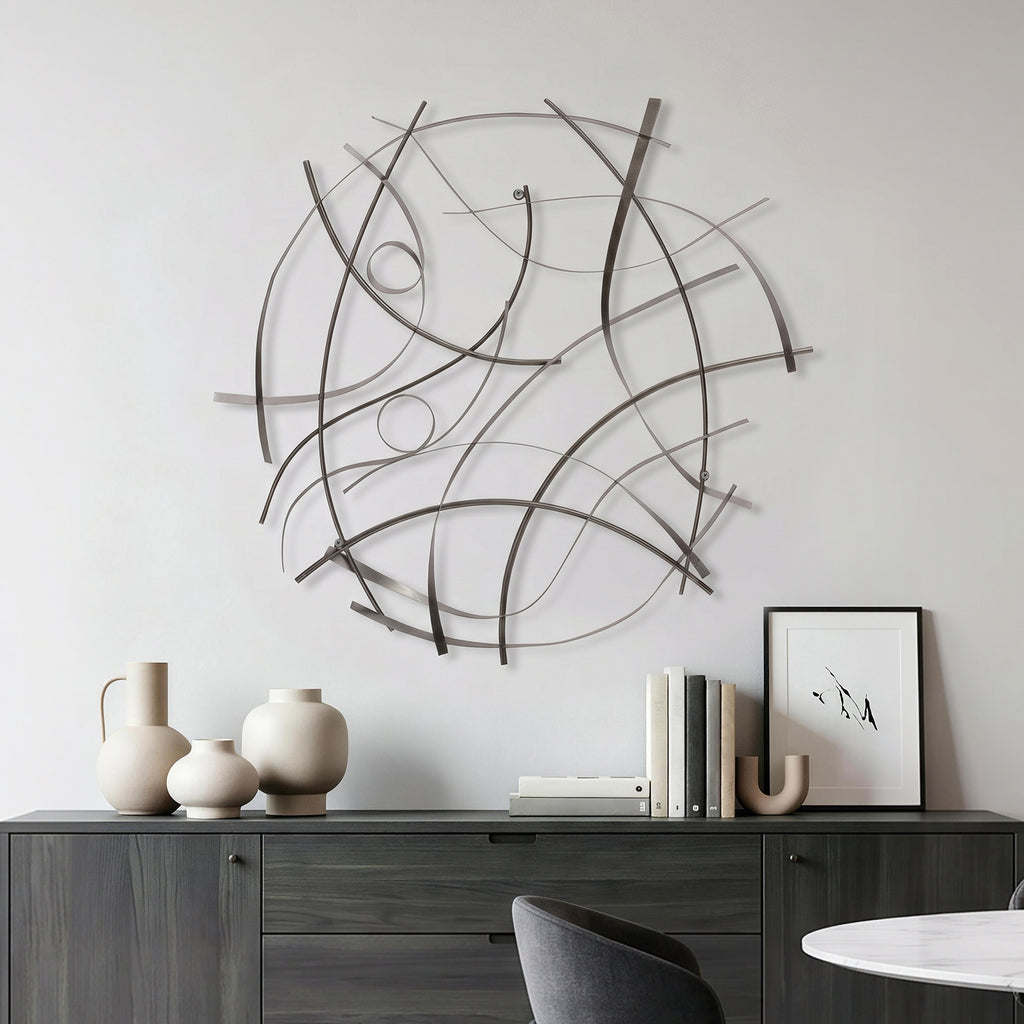 Large Abstract Wall Art, Silver Metal Art Wall Decor