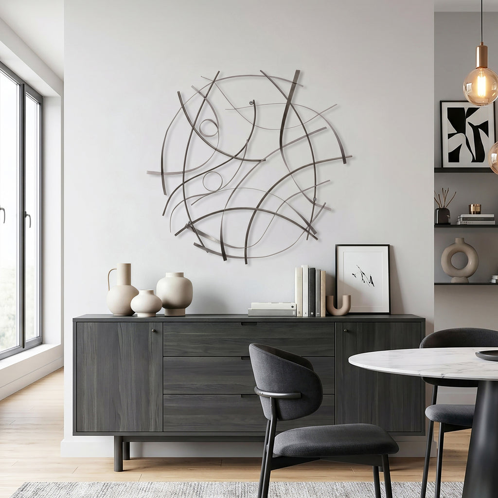 Large Abstract Wall Art, Silver Metal Art Wall Decor