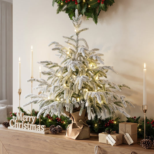 2FT Flocked Fir Christmas Tree Wide Sparse, 481 Tips 20 LEDs