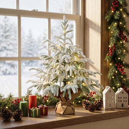 2FT Flocked Fir Christmas Tree Wide Sparse, 481 Tips 20 LEDs