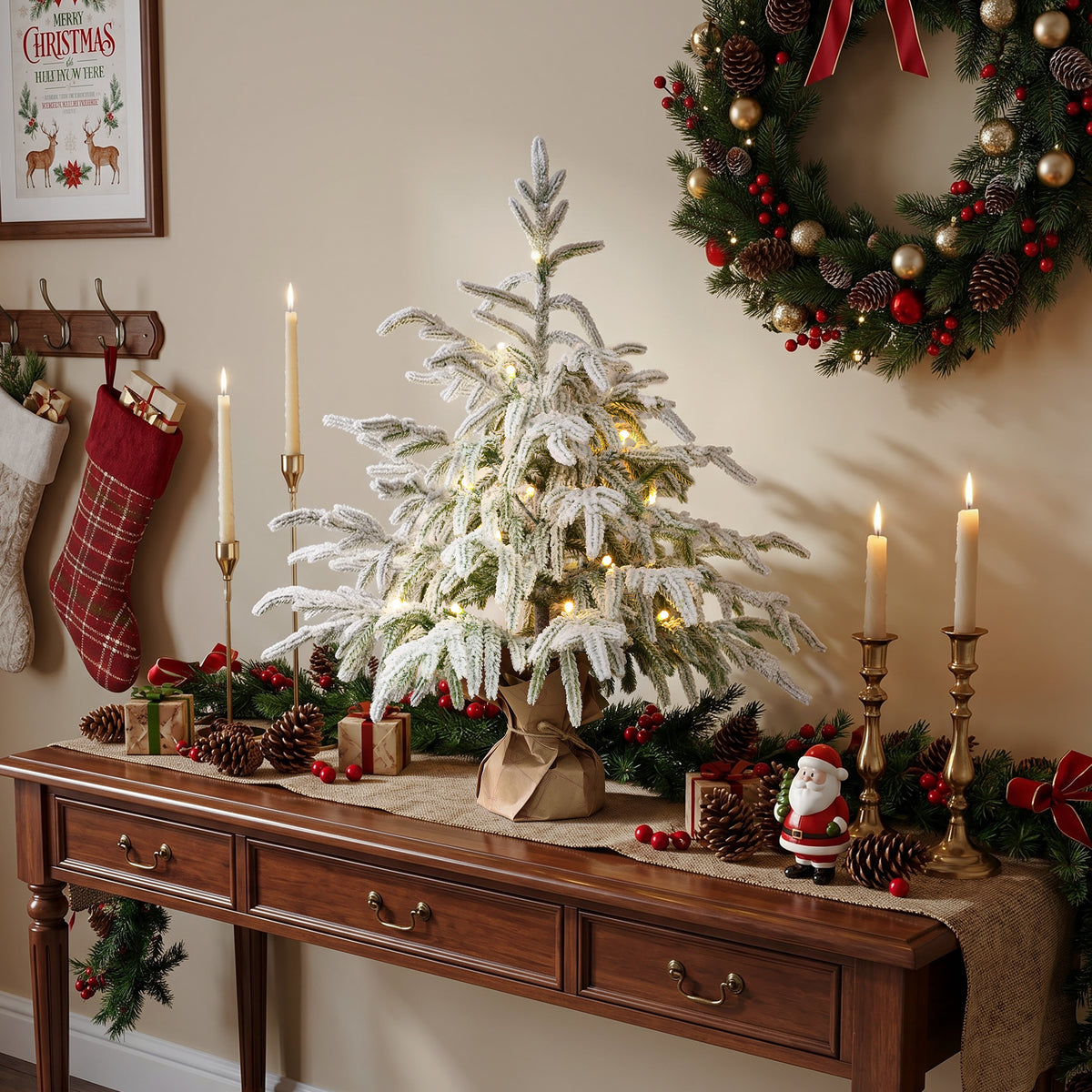 2FT Flocked Fir Christmas Tree Wide Sparse, 481 Tips 20 LEDs