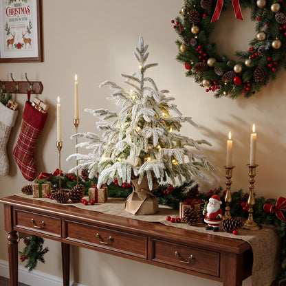 2FT Flocked Fir Christmas Tree Wide Sparse, 481 Tips 20 LEDs