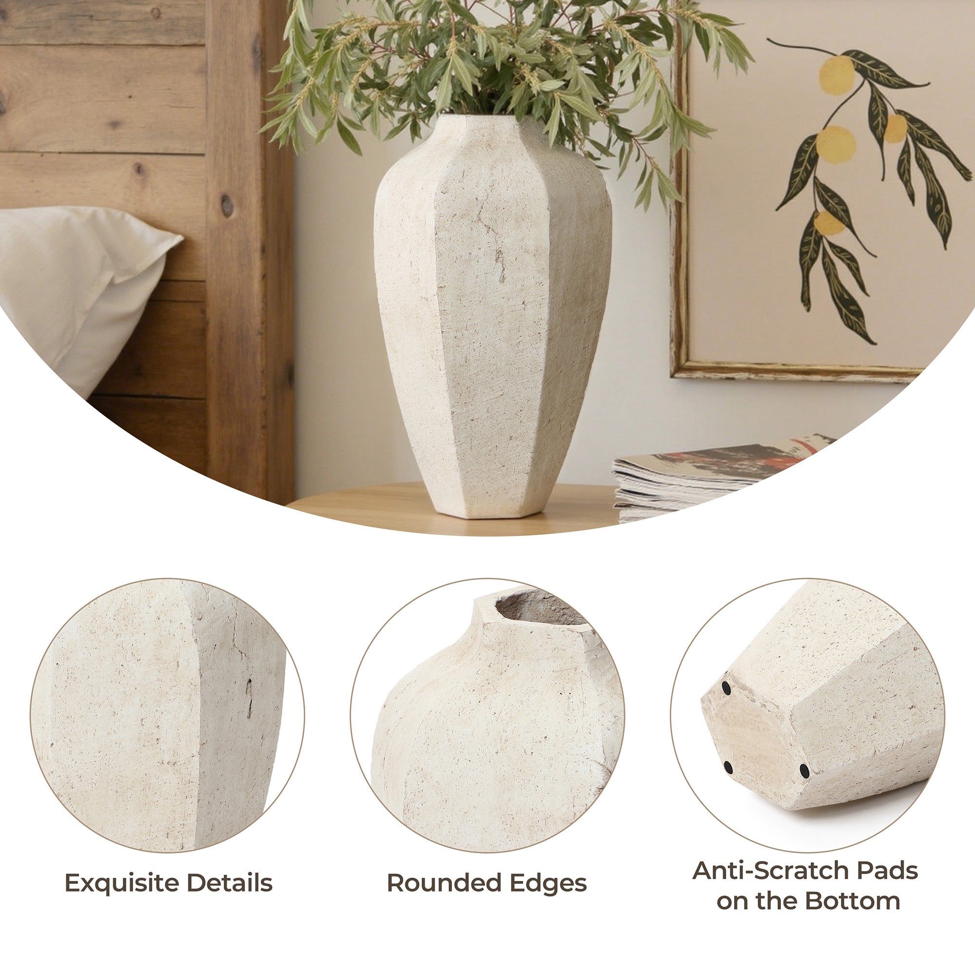 Geometric Ceramic Vase, Chalky Off White, 14"