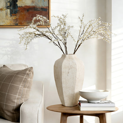 Geometric Textured Ceramic Decor Vase, Chalky Off-White, 14"