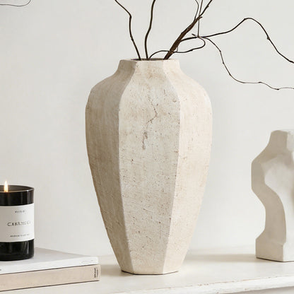 Geometric Textured Ceramic Decor Vase, Chalky Off-White, 14"