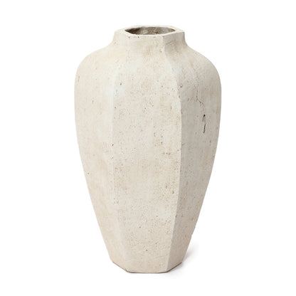 Geometric Textured Ceramic Decor Vase, Chalky Off-White, 14"