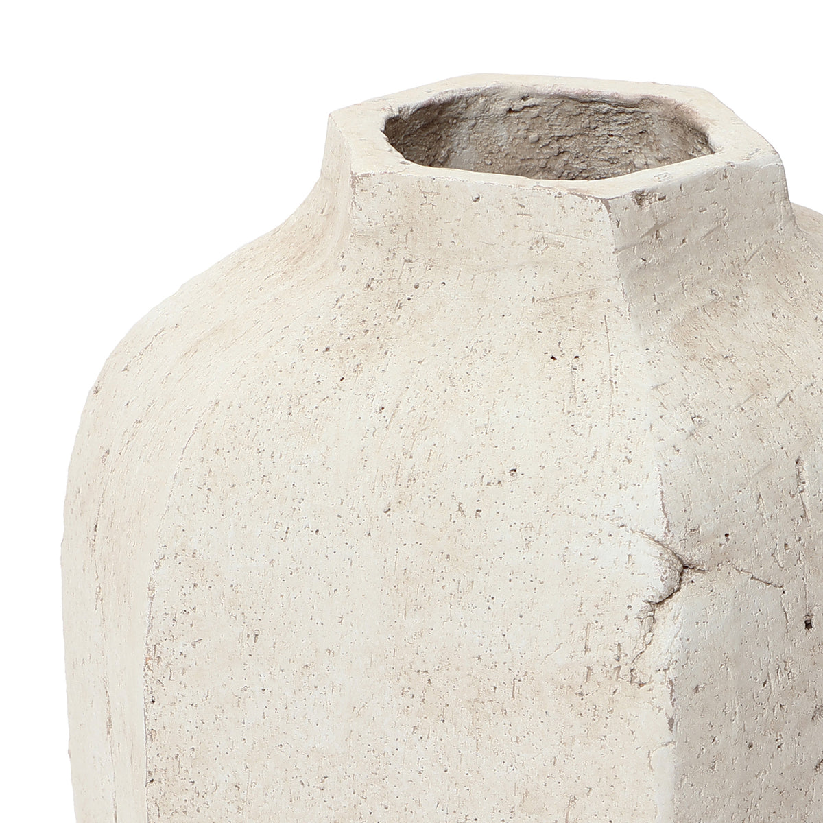 Geometric Textured Ceramic Decor Vase, Chalky Off-White, 14"