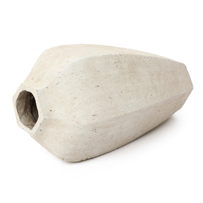 Geometric Textured Ceramic Decor Vase, Chalky Off-White, 14"