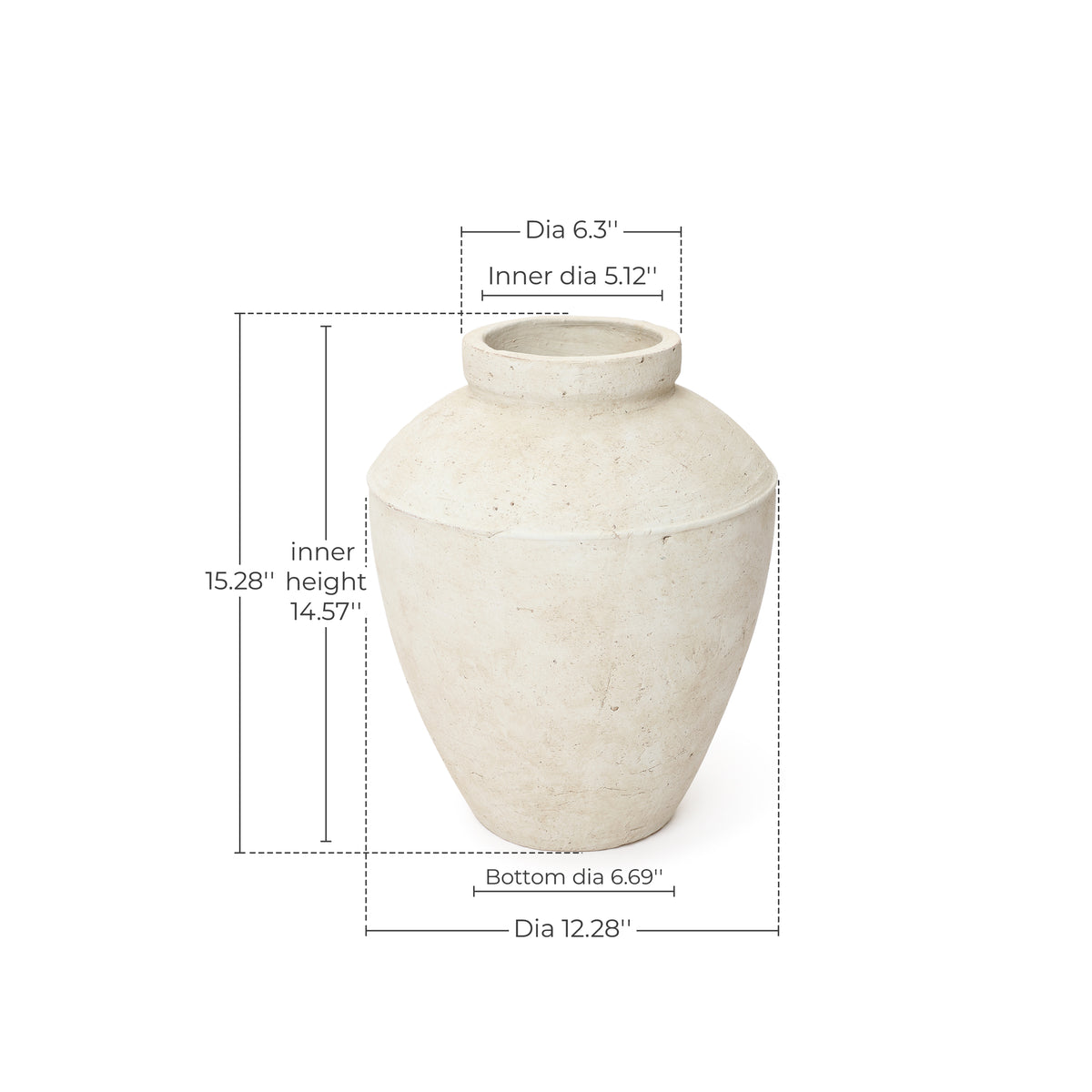 Rustic Textured Stone-Look Ceramic Vase, Bone White, 15"