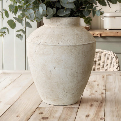 Rustic Textured Stone-Look Ceramic Vase, Bone White, 15"