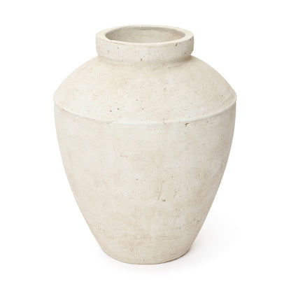 Rustic Textured Stone-Look Ceramic Vase, Bone White, 15"