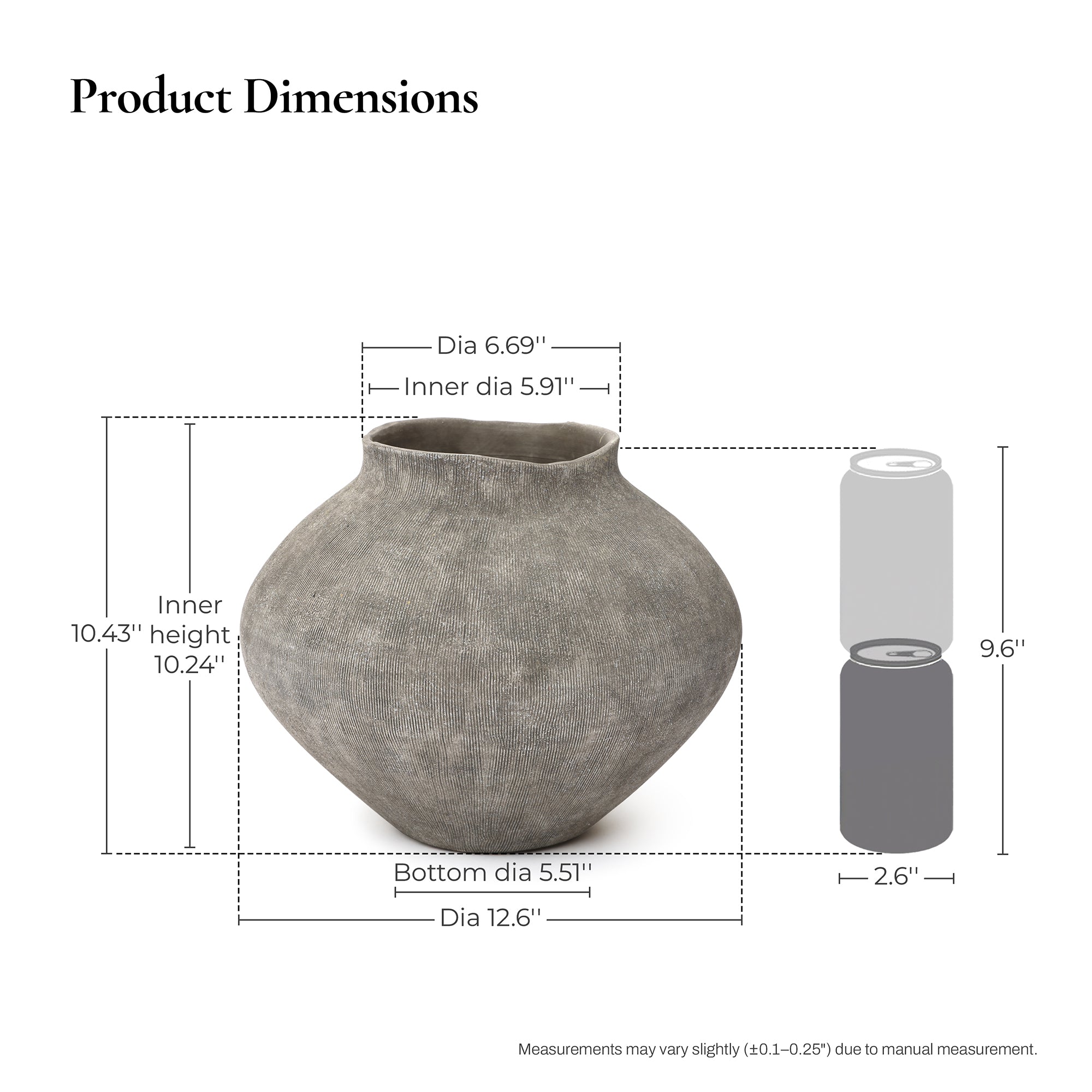 10 Inch Rustic Gray Ceramic Vase, Handcrafted Textured Wabi-Sabi Ceramic Vase for Home Decor, Farmhouse Modern Large Flower Vase for Living Room, Entryway, Dried Floral Arrangement