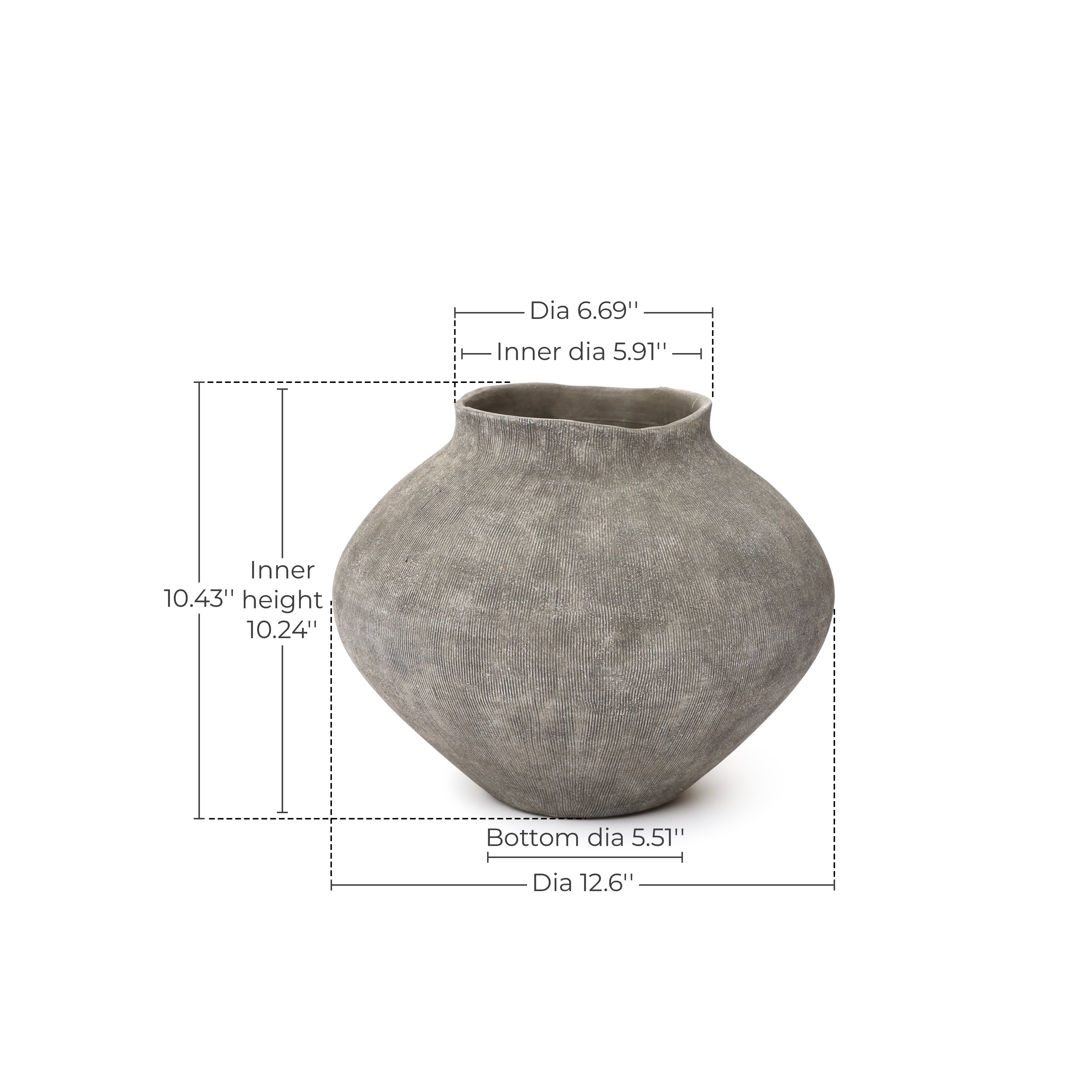 Ribbed Terracotta Vase, Rustic Gray, 10"