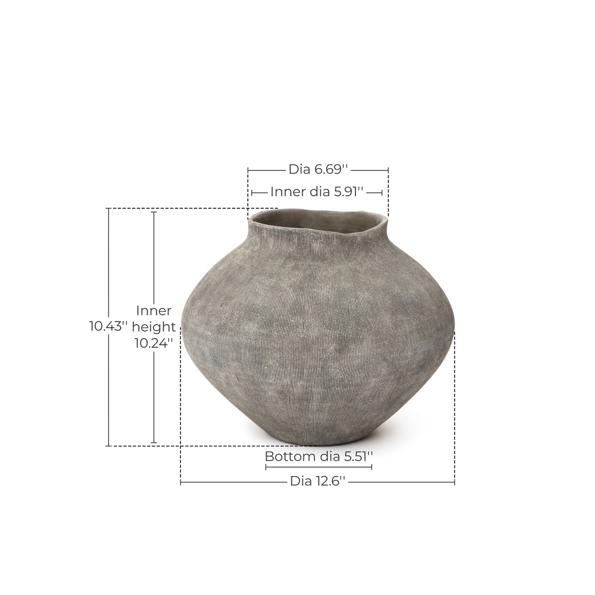 Ribbed Terracotta Decorative Vase, Weathered Gray