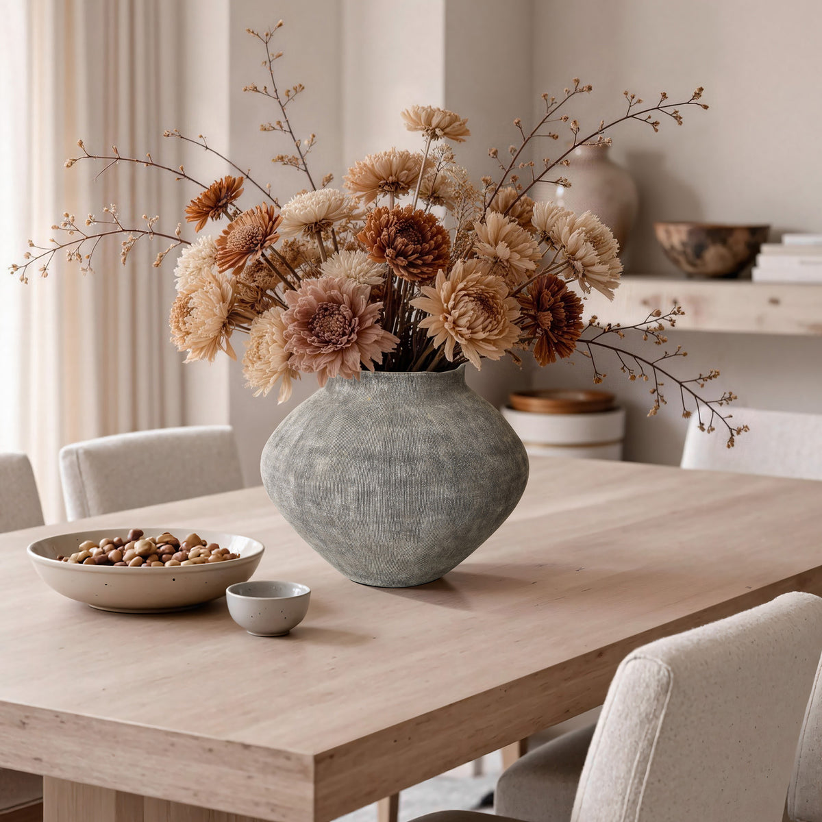 Ribbed Terracotta Decorative Vase, Weathered Gray