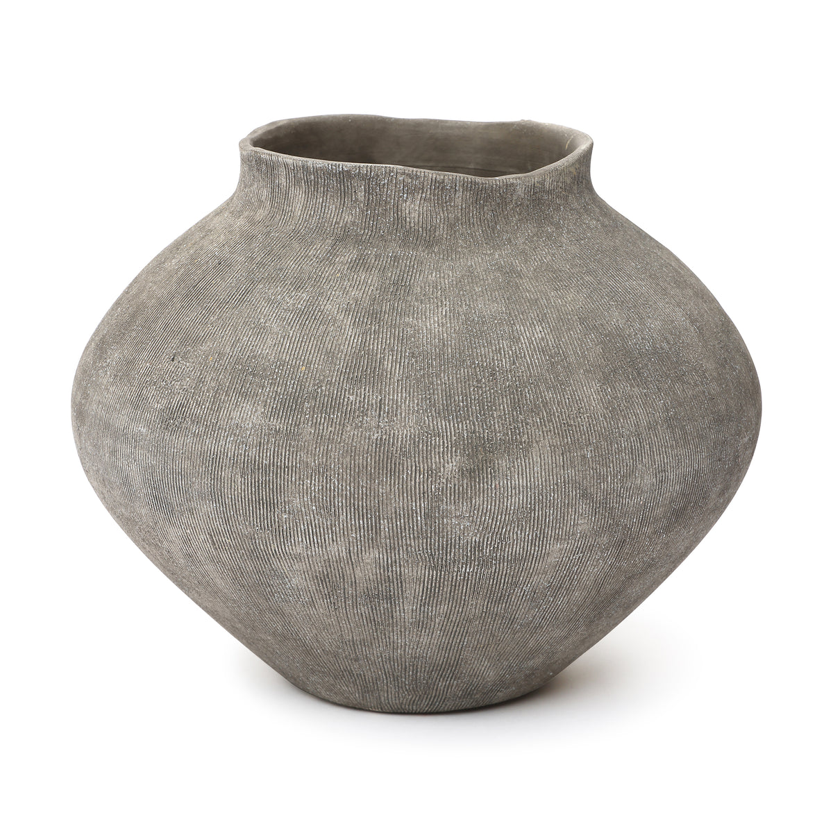 Ribbed Terracotta Decorative Vase, Weathered Gray
