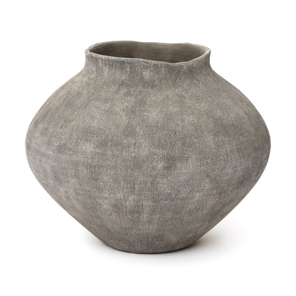 Ribbed Terracotta Decorative Vase, Weathered Gray
