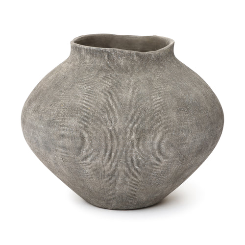 10 Inch Rustic Gray Ceramic Vase, Handcrafted Textured Wabi-Sabi Ceramic Vase for Home Decor, Farmhouse Modern Large Flower Vase for Living Room, Entryway, Dried Floral Arrangement