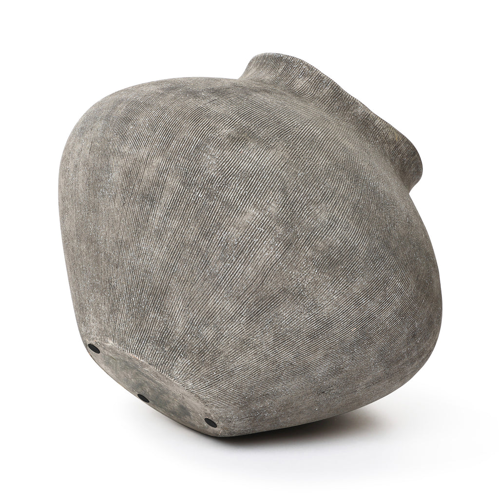 Ribbed Terracotta Vase, Rustic Gray, 10"