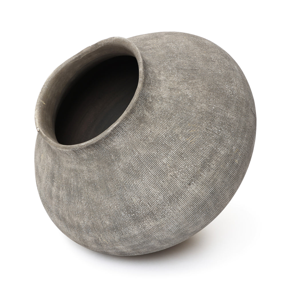 Ribbed Terracotta Vase, Rustic Gray, 10"