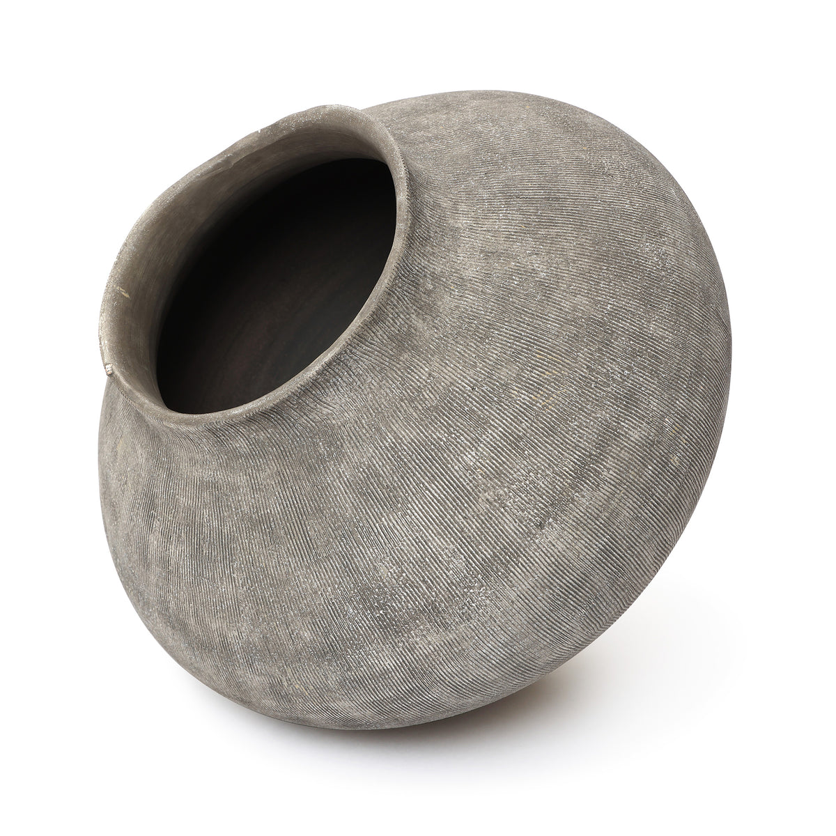 Ribbed Terracotta Decorative Vase, Weathered Gray